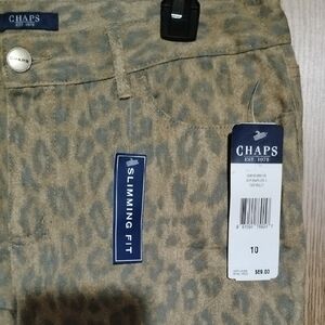 Chaps Tan and Gray Leopard Print Slimming Pants